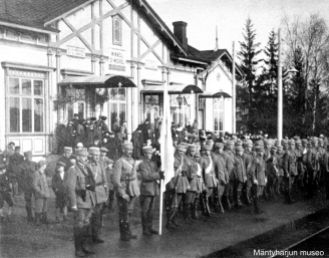 Mäntyharjun valkoisia Mikkelissä vuonna 1918. Kuva: Mäntyharjun museo.